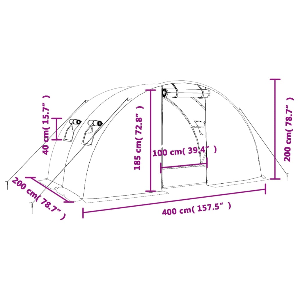 dimensions serre vert avec structure acier